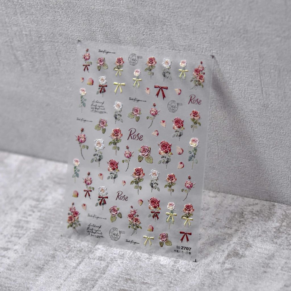 Embossed Rose Nail Art Sticker Vintage DIY Making Creative Decorative Stickers