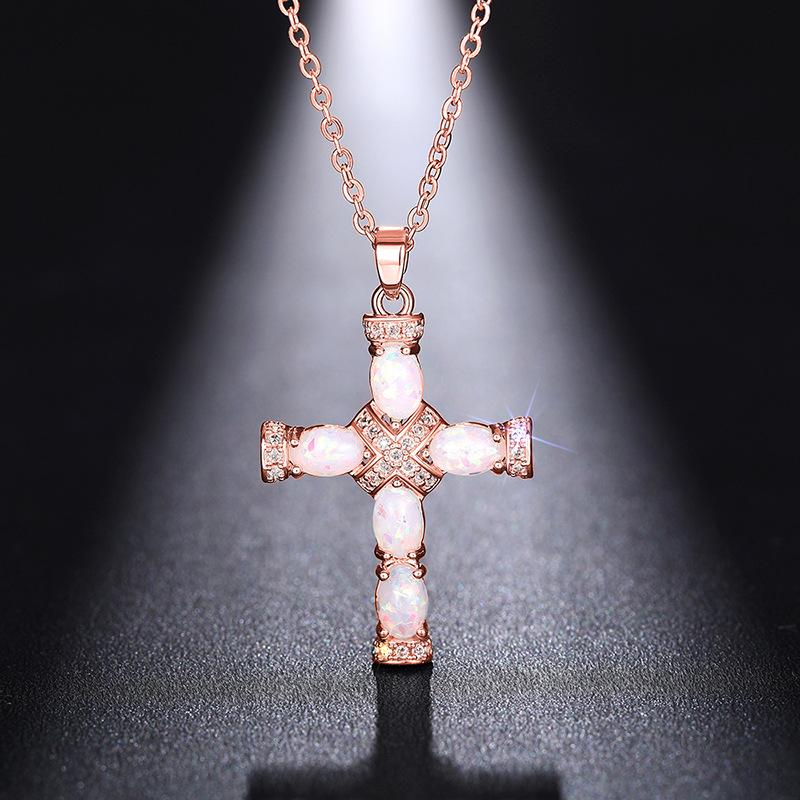 Exquisite Cross Pendant Necklace, Available in Two Colors (silver/rose Gold) with Synthetic Zircon Accents, Simple Jewelry, Daily Wear, Gift Giving
