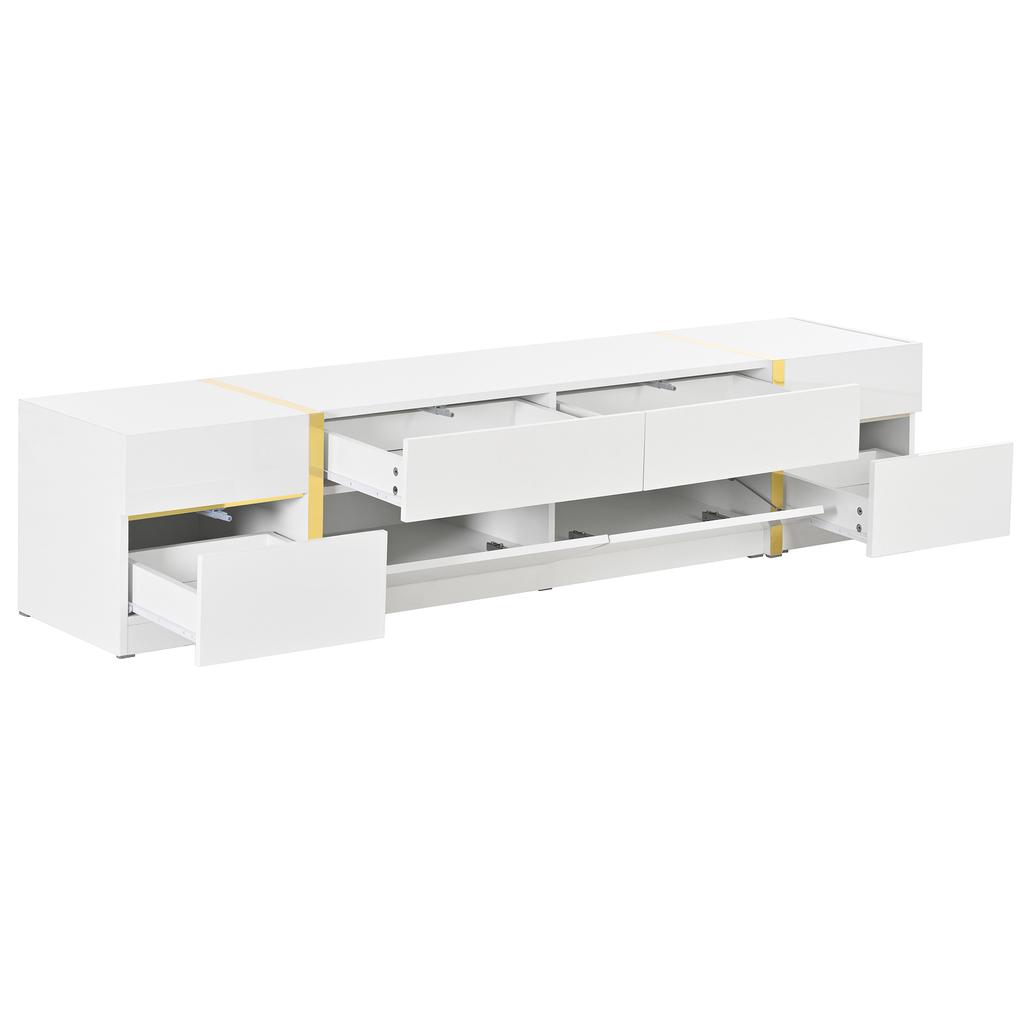 Luxurious TV Stand, High-Gloss Finish, Gold-Colored Edges, With Drawers and Doors, Modern Style, Provides a lot of Storage Space for the Living Room