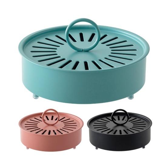 Incense Coil Holder with Handle Cover Portable Indoor Outdoor Camping Fireproof Round Metal Repellent Spiral Incense Burner Ash Catcher Tray