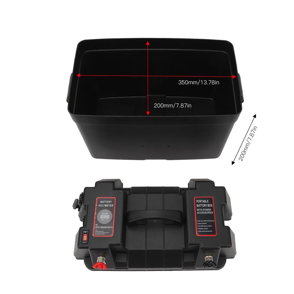 Trolling Motor Smart Battery Box Rainproof 2 USB Port ABS Marine Battery Power Center Resistant for RV Van SUV ATV Camping Truck