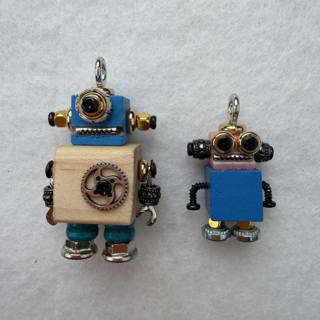 Original Handmade Steampunk Robot Wood Pendant Necklace