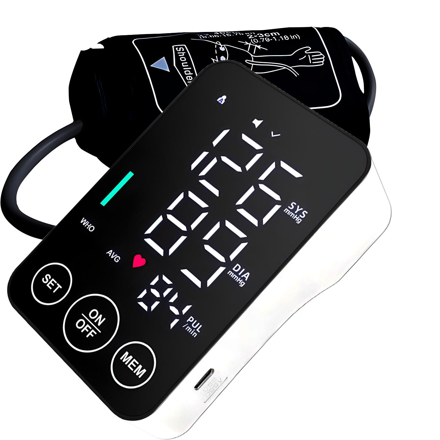 

Цифровой плечевой тонометр, автоматический тонометр со светодиодным дисплеем, регулируемой манжетой, компактный и портативный для точных показаний белый