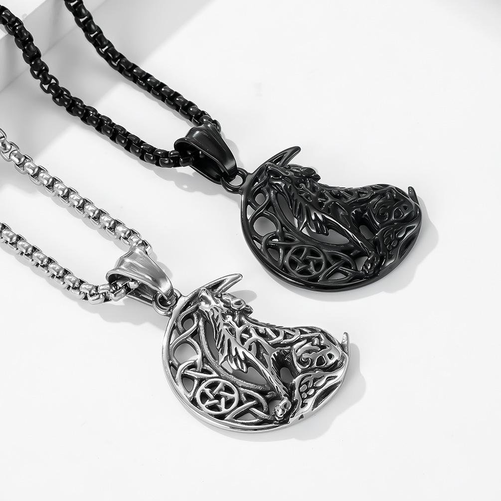 European and American Retro Fashion Trend Punk Moon Wolf Domineering Cool Necklace Pendant