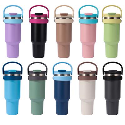 Car Cup Thermos Cup 304 Stainless Steel Large Capacity Household Handle Straw Double Drink Outdoor