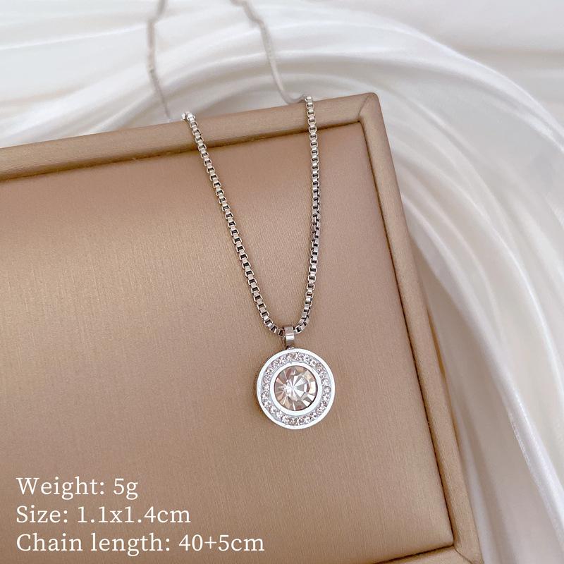ZAKOL Shiny Crystal Zircon Round Pendant Necklace Earrings for Women Exquisite Stainless Steel Chain 2 Pcs Zircon Set