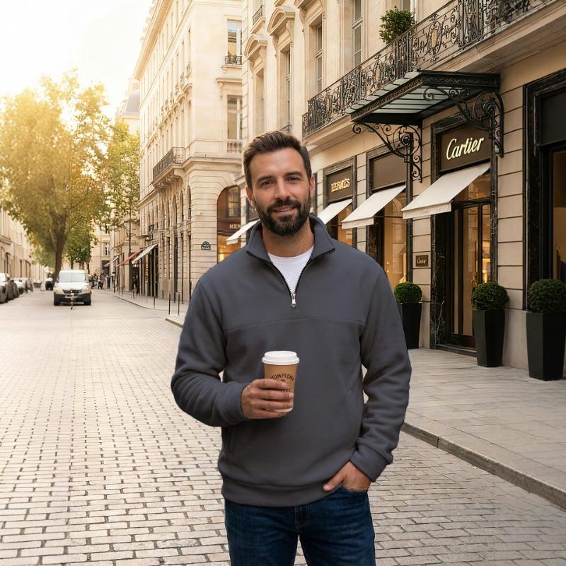 Mens Quarter Zip Fleece Pullover Sweatshirt Casual Long Sleeve Top S серый