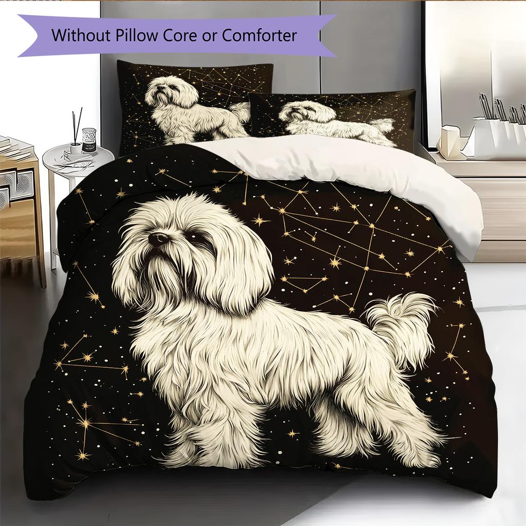Black Maltese Pattern Bedding Home Decoration Birthday Gift (1 * duvet cover + 2 * pillowcase, without core)