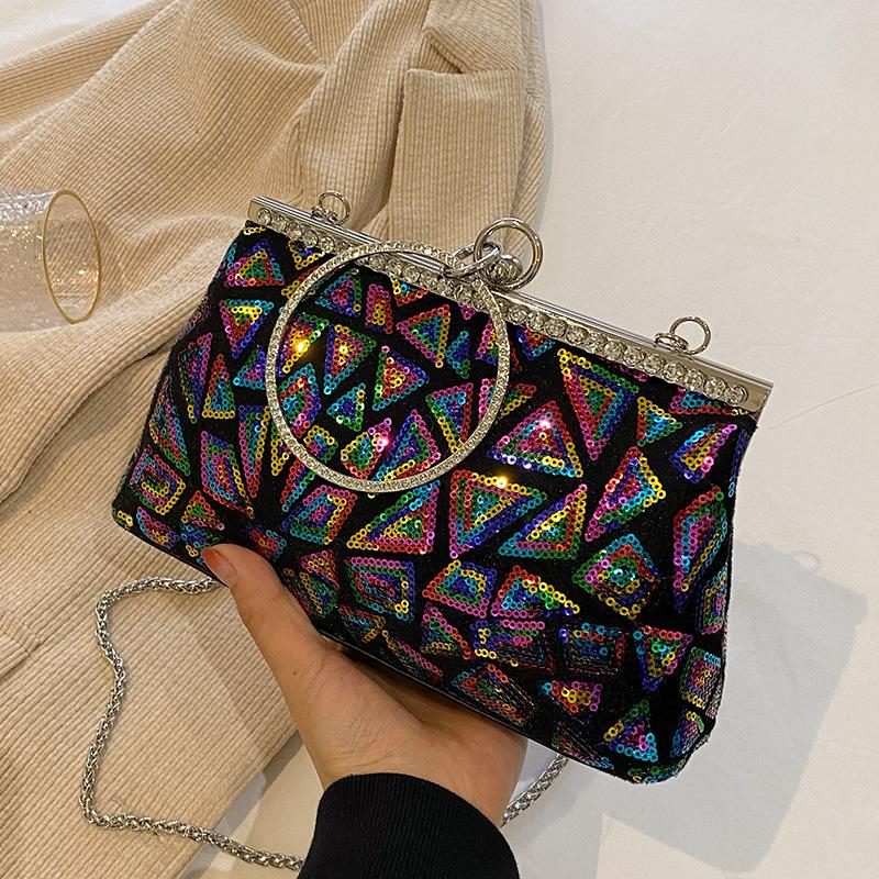 

2025 лето новая сумка-клатч простая вышивка пайетки вечерняя сумка кольцо клип цепочка сумка через плечо модная женская сумка