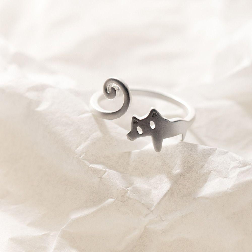 Finger Buckle Simple Open Ring Zinc Zinc Alloy Cat Ring Cute   Women