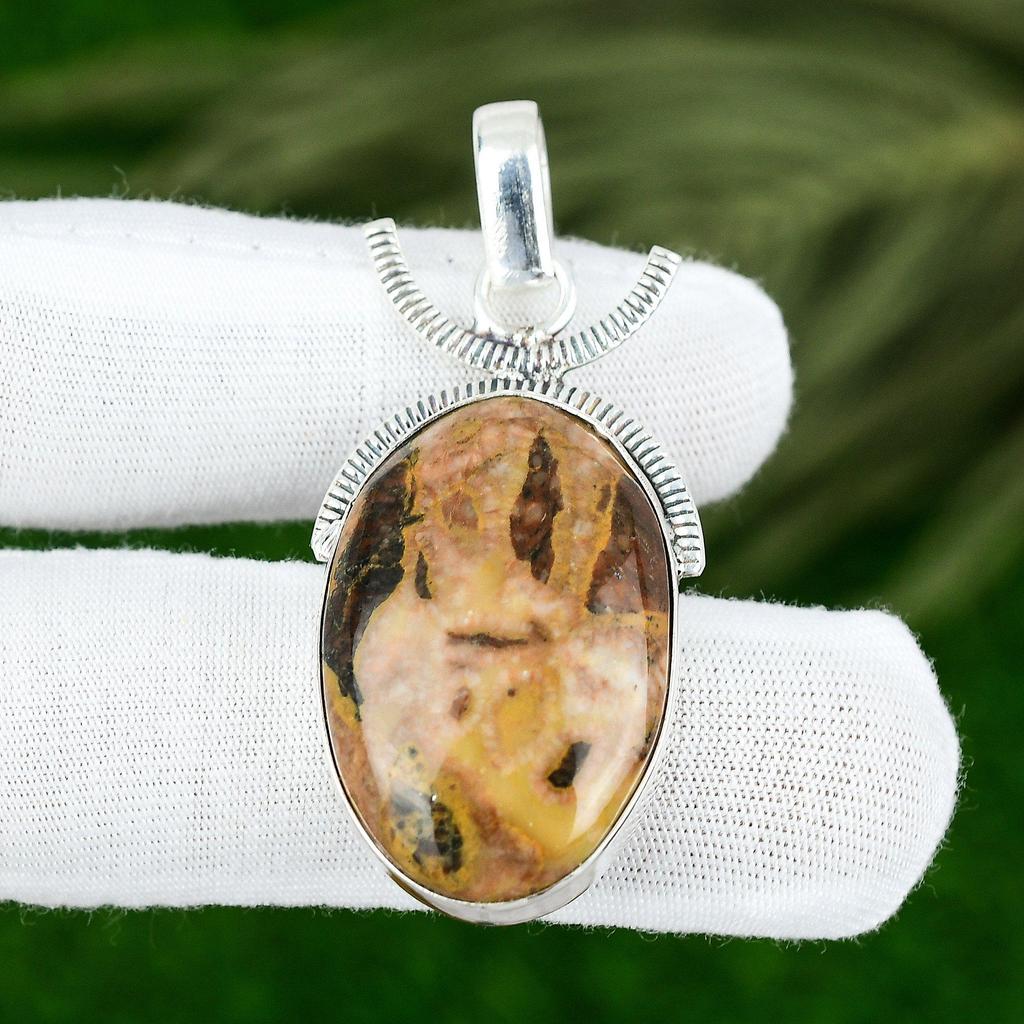 Oval Natural Bauxite Sterling Silver Birthday Bezel Engagement Sister Pendant