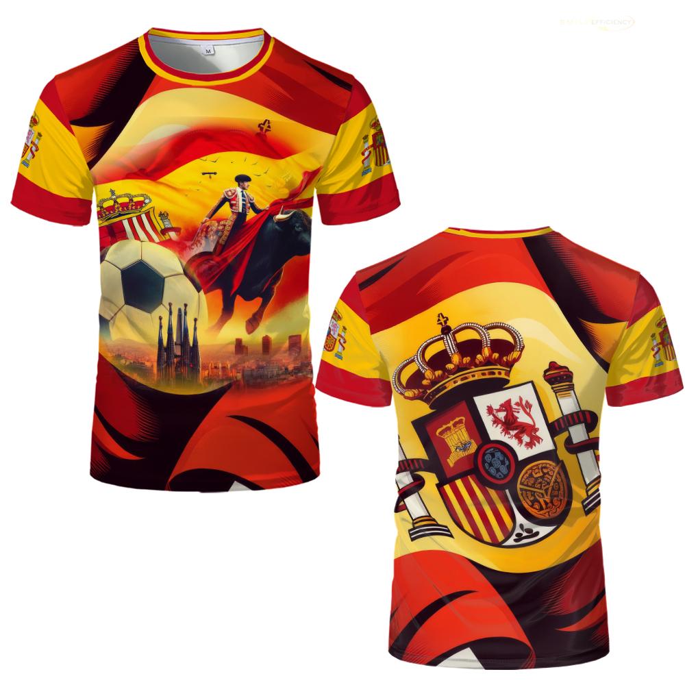 Spain Flag Short-Sleeved Loose T-shirt For Men 2024 Summer Casual 3D Printing Pattern T Shirts Spanish National Day Tops