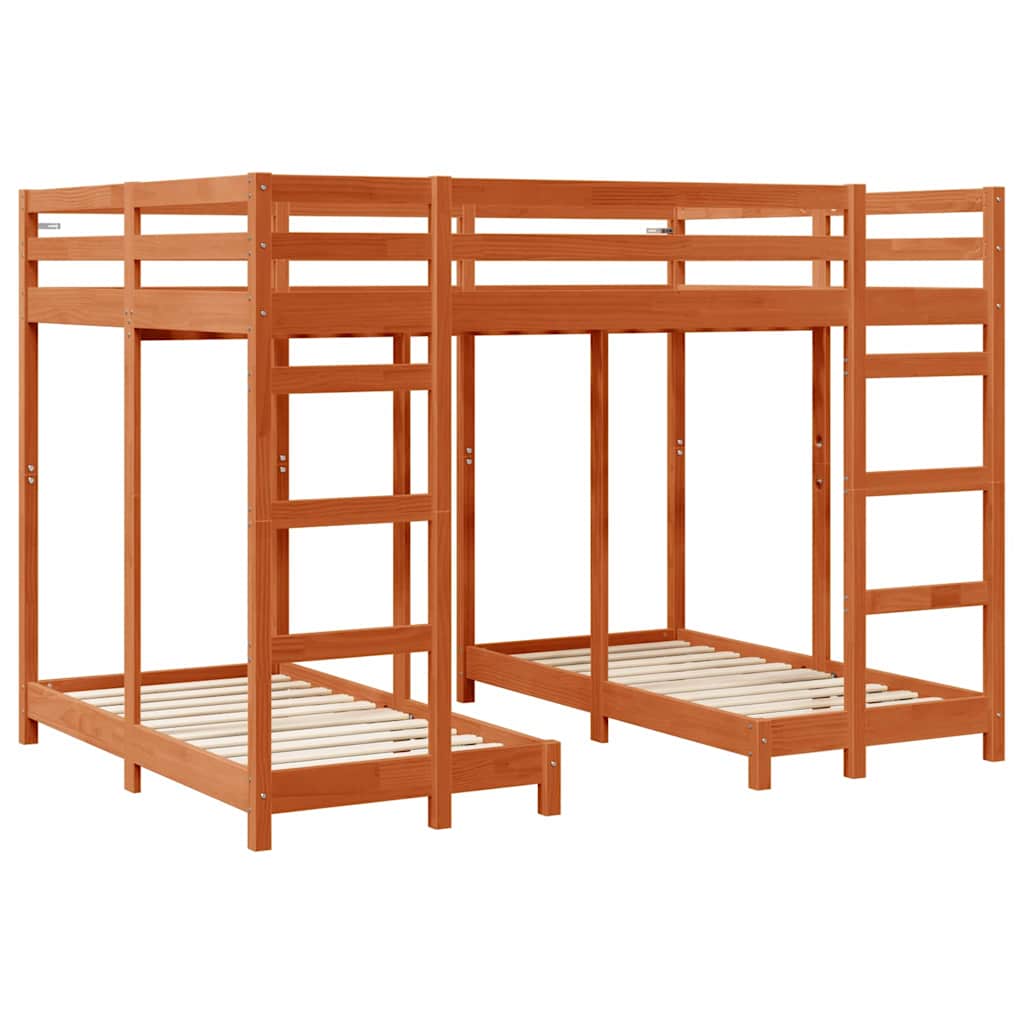 Triple Bunk Bed Frame Waxed Brown 140 x 200 cm