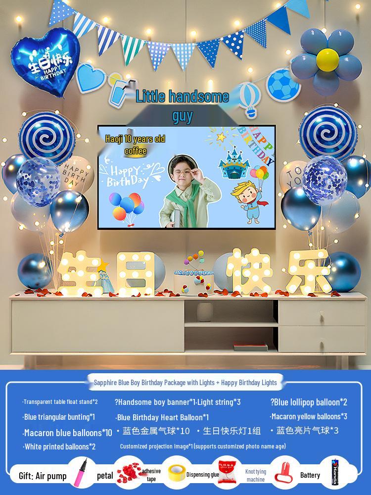 Bakgrunn for 10-årsfeiring: Gratulerer med dagen Ballonger og dekor for gutter