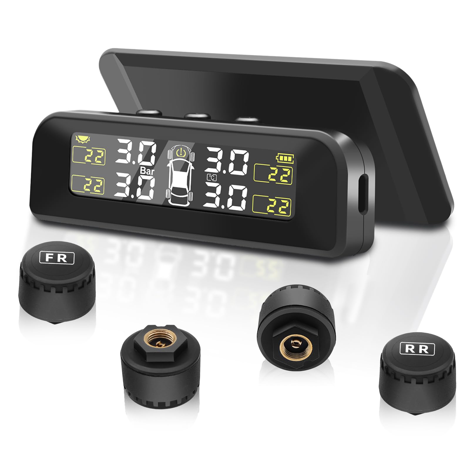 

Avutrel Tire Pressure Monitor, TPMS Tire Pressure Sensor, Car, 5 Types of Alarms, Sunlight/USB