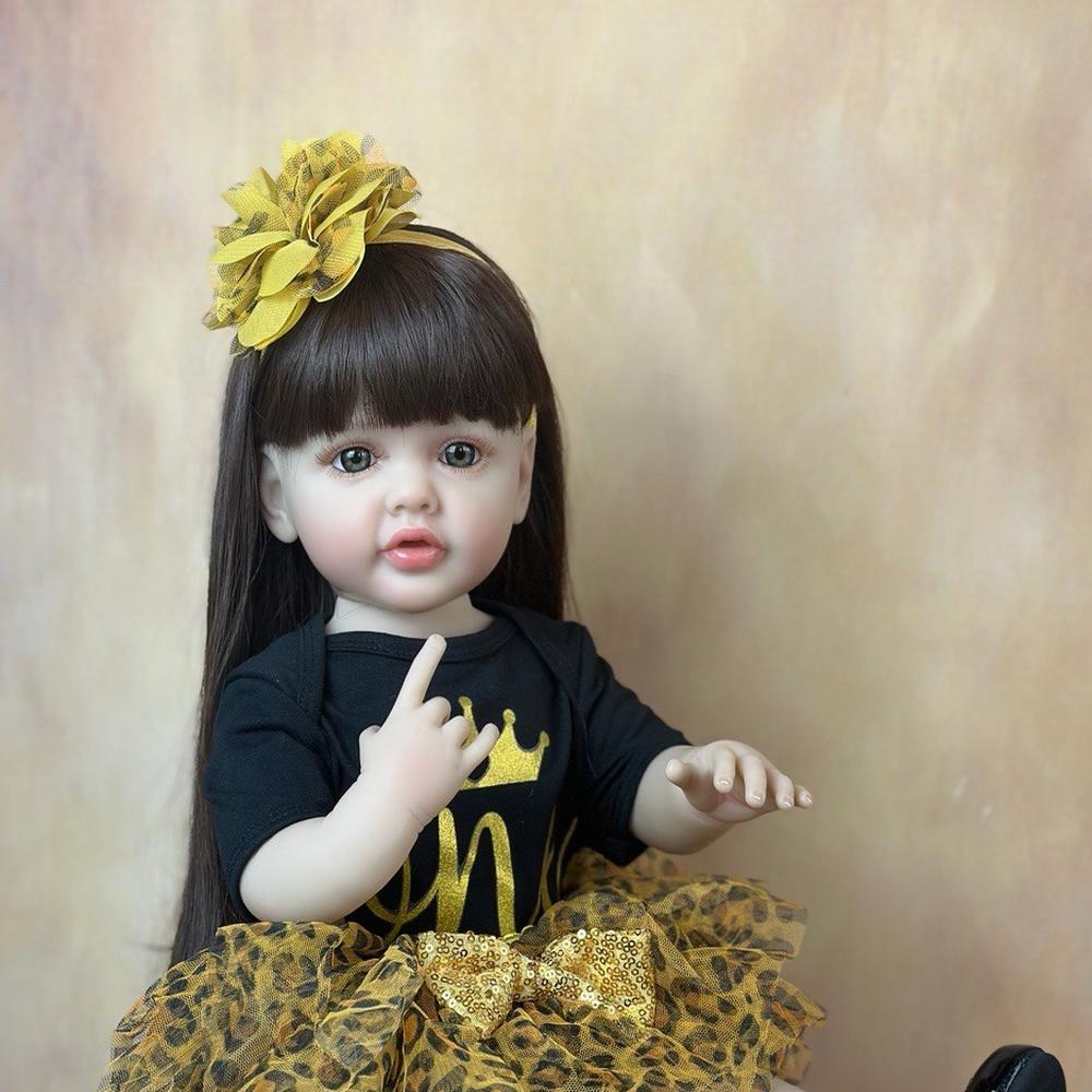 

Новая кукла Reborn Doll Кукла 55 см Полностью гелевая моющаяся кукла с длинными волосами для девочек Reborn Baby Doll
