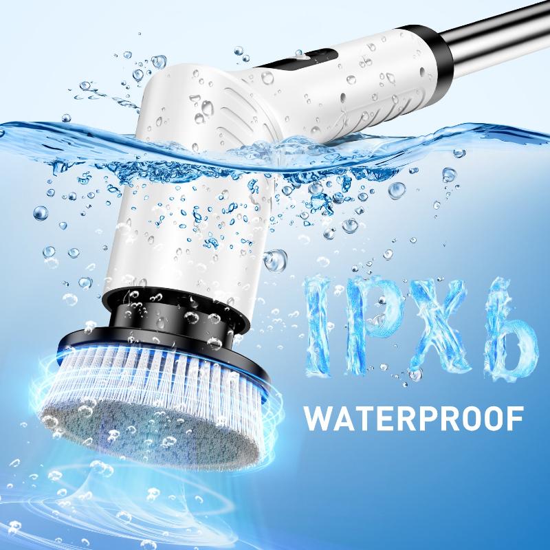 9 In 1 Electric Spin Hand-held Scrubber Digital Display Cordless Cleaner Brush with Telescoping Long Handle for Bathroom Kitchen