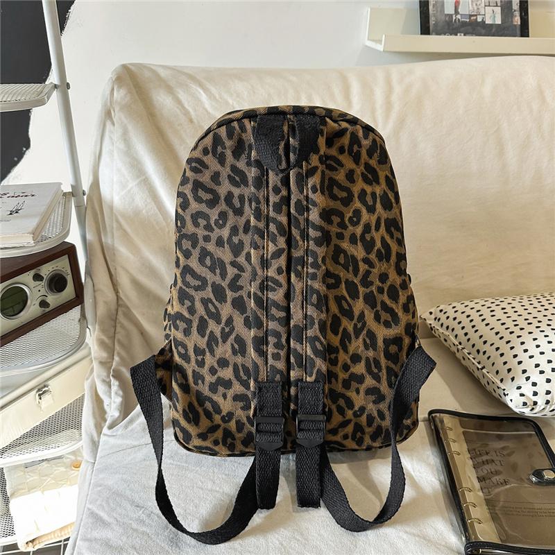 Oxford Leopard Print Backpack Fashionable Women's Casual School Bag Trendy Rucksack