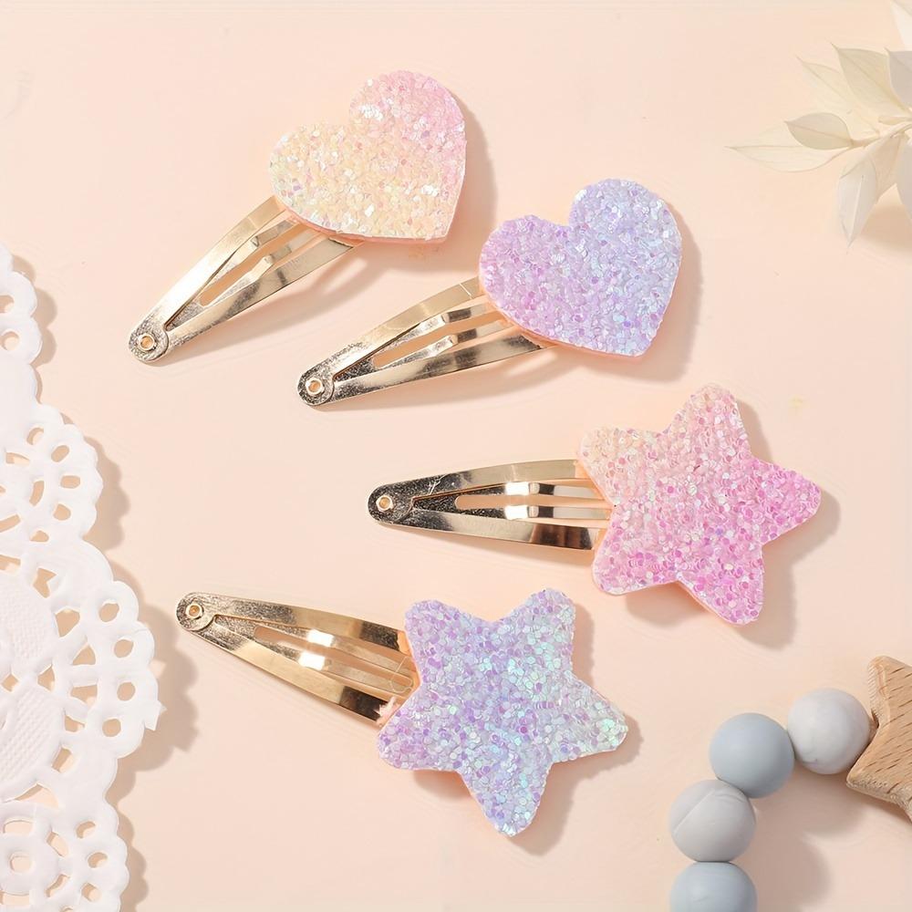 8/16pcs Cute Sparkling Pink Star Hair Clip Multi Color Gradient Design Gold Body Children Daily Decoration Street Fashion