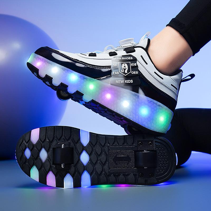 New runaway shoes double-wheel LED light luminous shoes can be straight and slippery, elementary school students runaway shoes, children's sports sh