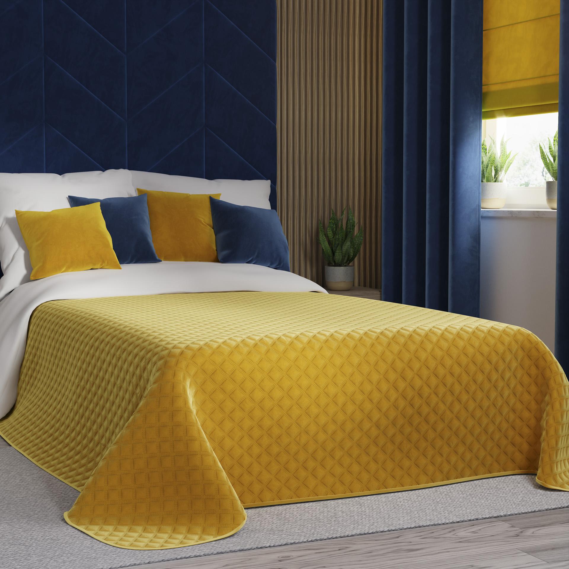 Velvi Velvet Bedspread Saffron Geometric Pattern