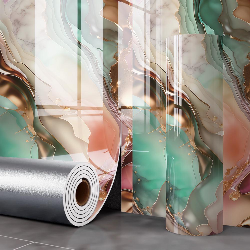 Waterproof Marble Tile-Look Wall Stickers for Living Room/Bathroom Renovation