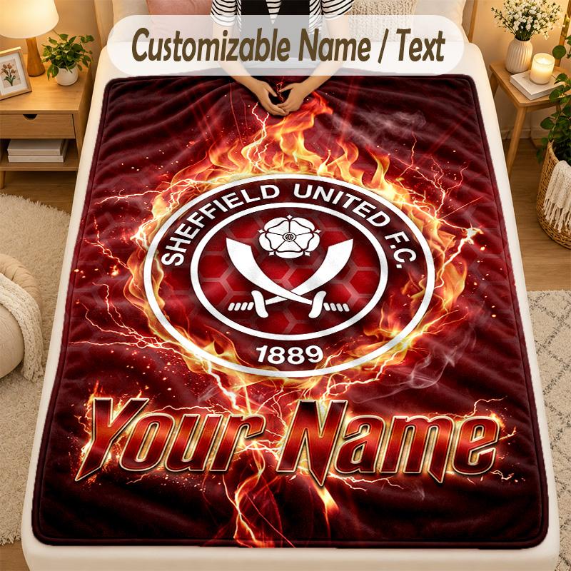Flannel BlanketSheffield United FC Custom Name Text Personalized Soft Warm Throw Blanket Home Decor Gift