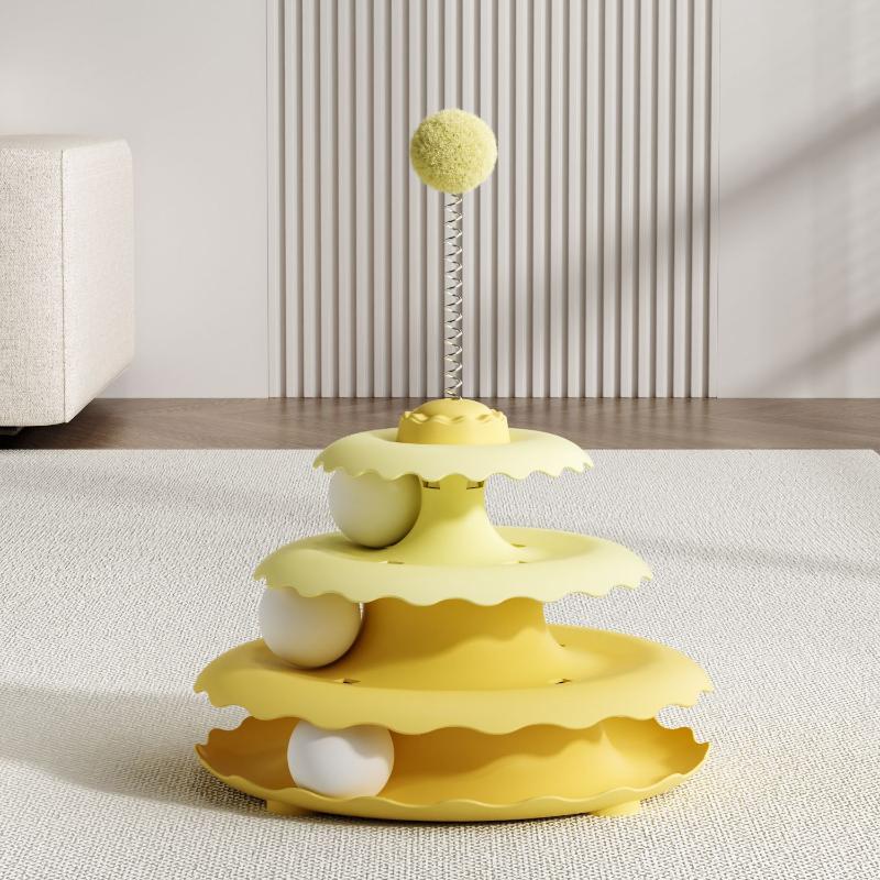 Three Layer Interactive Cat Spinner Toy Wave Track Design Self Play Entertainment for Indoor Cats and Kittens