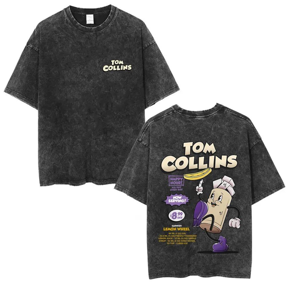 Oversized Acid-Wash Short-Sleeve T-Shirt Featuring DOGFACE Retro Cartoon Sausage Double-Sided Graphic Print