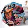 1pc Dachshund Flowers Automatic Folding Umbrella, 8-Rib Durable Iron Frame, Compact Travel Umbrella for Women & Men 092