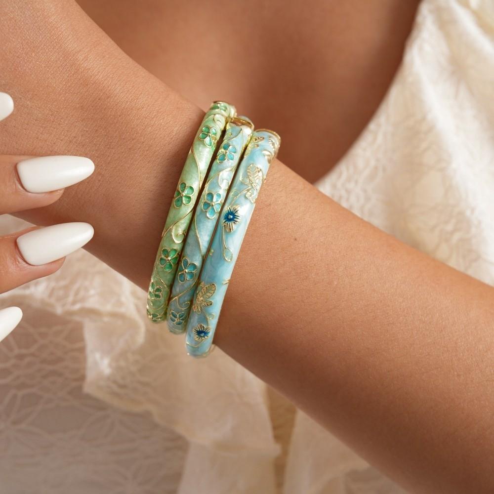 Traditional Vintage Cloisonne Bangle Chinese Women's Hand Bracelet Flower Bangle Jewelry Gifts