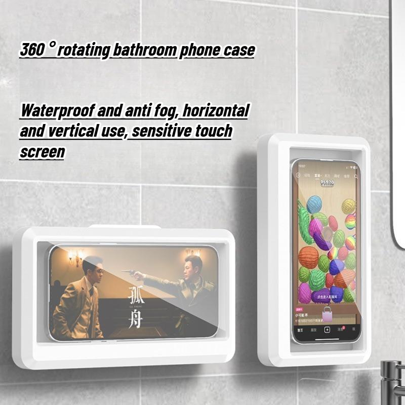 Waterproof Phone Storage Box In Bathroom Foldable Rotatable Adjustable for Showering Watchi TV No Need for Punching Storage Rack
