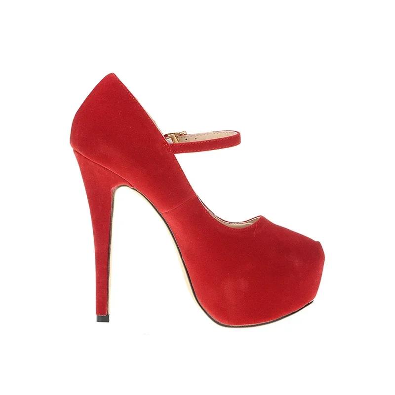 Women Pumps New Sexy 14cm Round Toe Platform High Heels Shoes Woman Flock Nightclub Party Black Red Wedding Shoes Plus Size