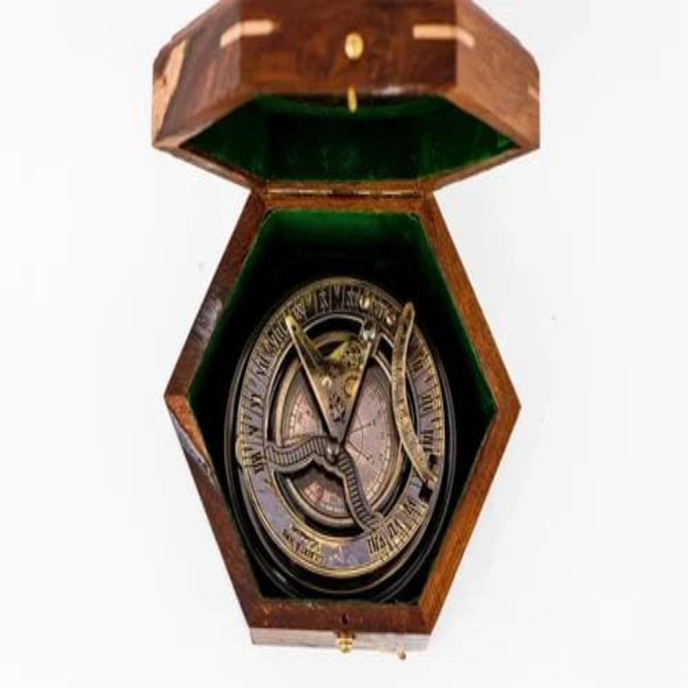 Set Of 2 - Vintage Brass Gilbert Sundial Compass with Wooden Box – Nautical Antique Navigation Compass