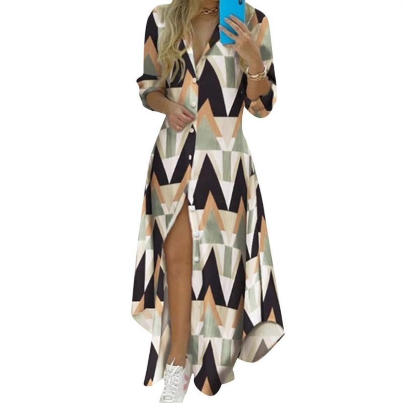 Spring and Summer Latest Trendy Printing Long-sleeved Shirt Sexy Dress