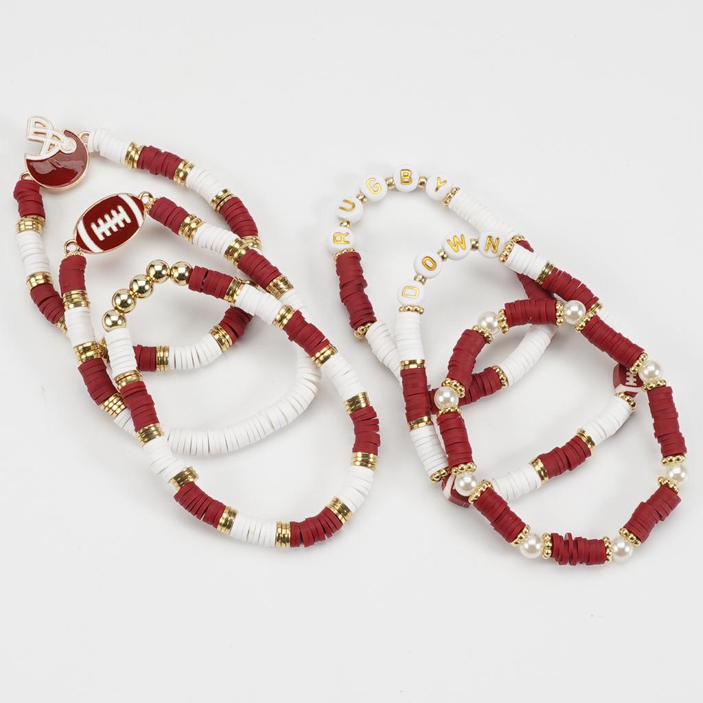 Game Day Polymer Clay Beaded Rugby Ball Bracelet for Women Men Letter Sports Wristband Party Jewelry Accessories