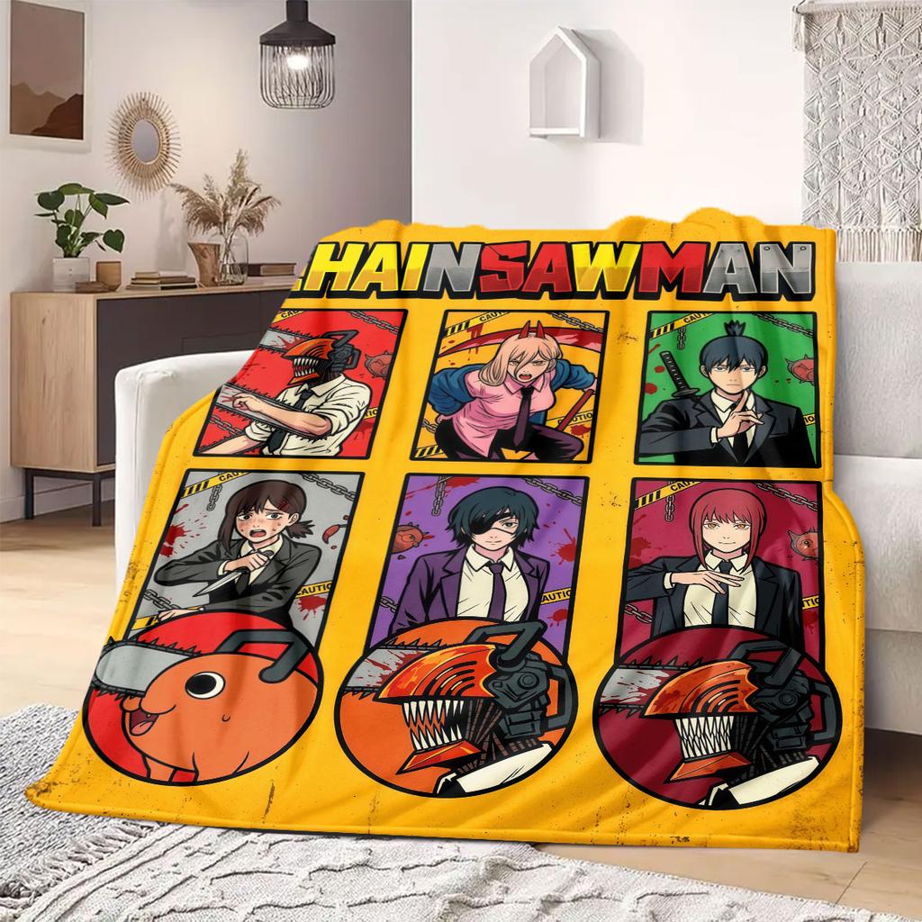Chainsaw Man Pure 2D Cartoon Flannel Blanket, Print Graphics for Sofa, Soft Bedding for Travel Picnic Rug_LIAN