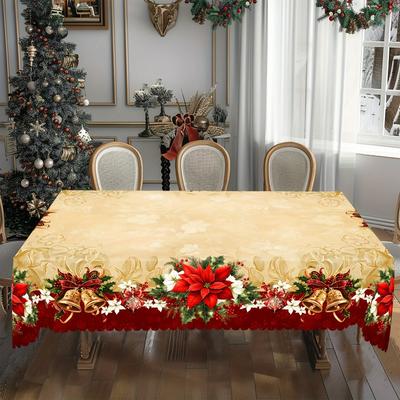 1pc Christmas Table Cloths Red Flower Printed Waterproof Oilproof 2025 New for Home Ornament Xmas New Year Christmas Decoration