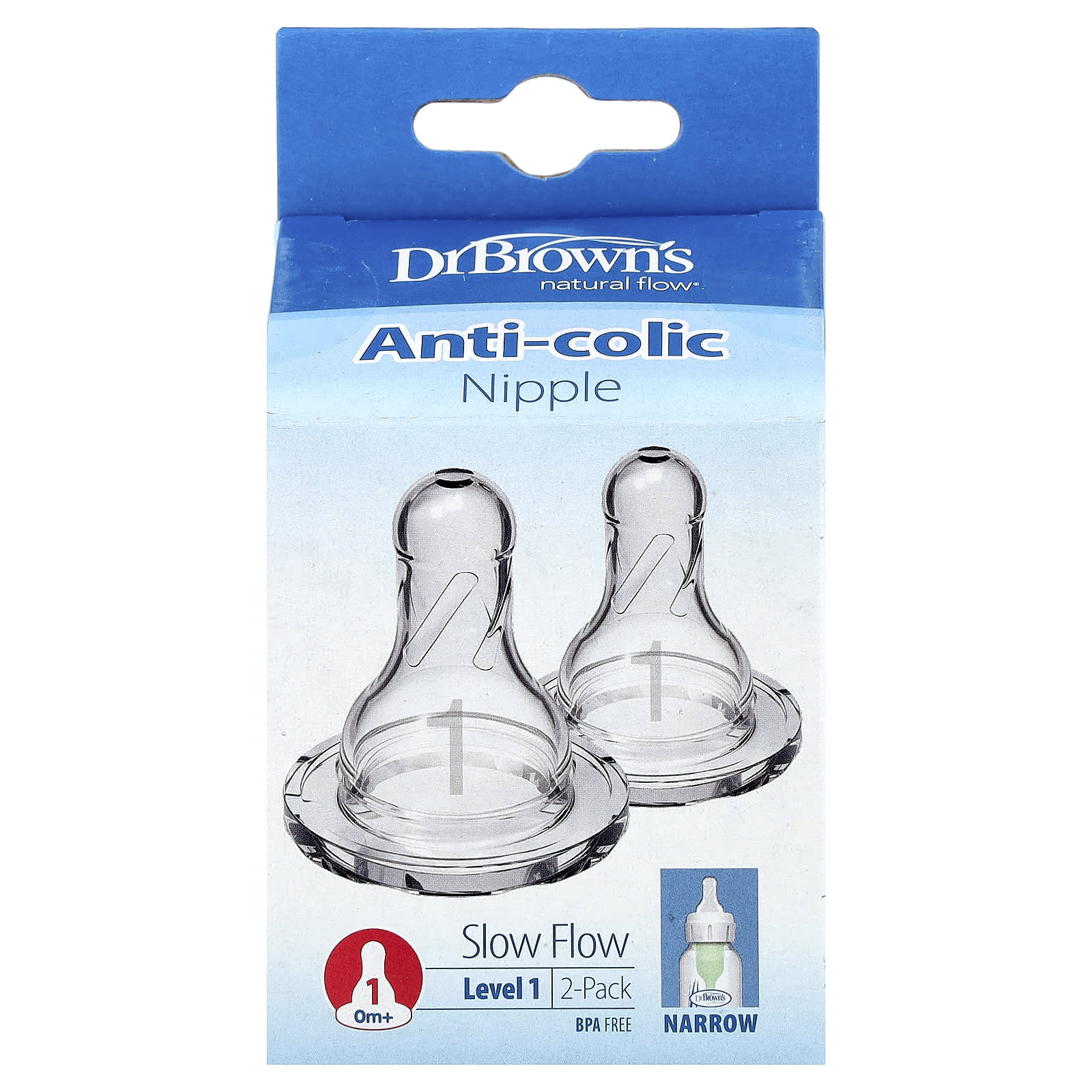 

Dr. Brown s Соска Natural Flow®, Антиколиковая, 0+ месяцев, Медленный поток, 2 штуки