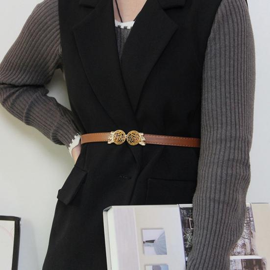 Women Belt Adjustable Imitation Leather Rose Pattern Buckle Waistband Dress Shirt Sweater Coat Accessory