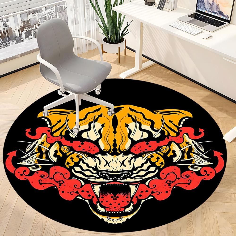 1PC Tiger Face Office Round Rug, Non Slip, Soft and Durable Office Rug for Interior Decoration, Perfect for Office