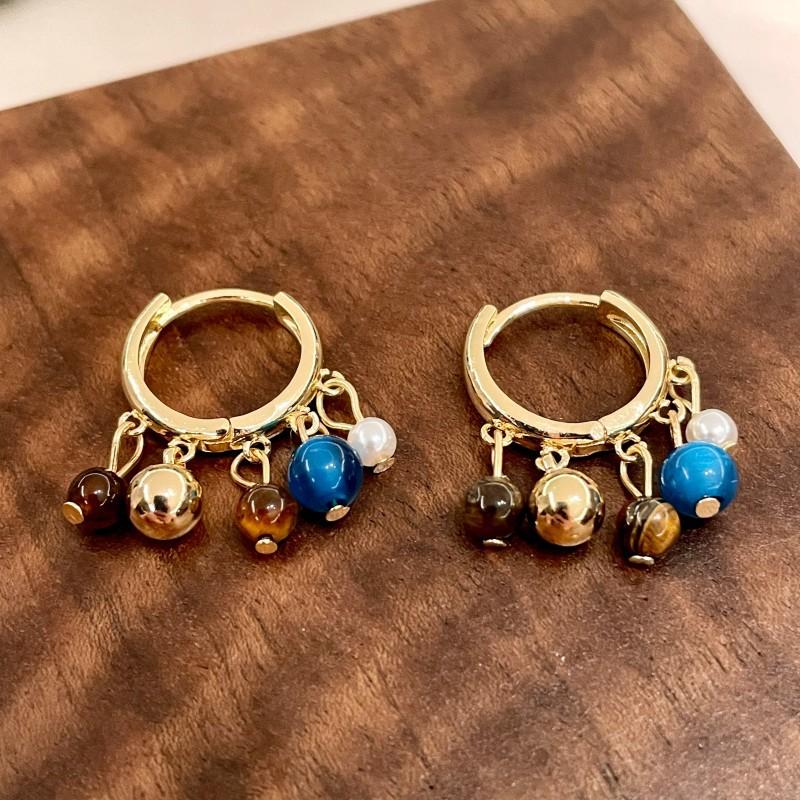 Natural tiger's eye stone series stud earrings for women Maillard exquisite retro earrings niche light luxury high-end temperament earrings