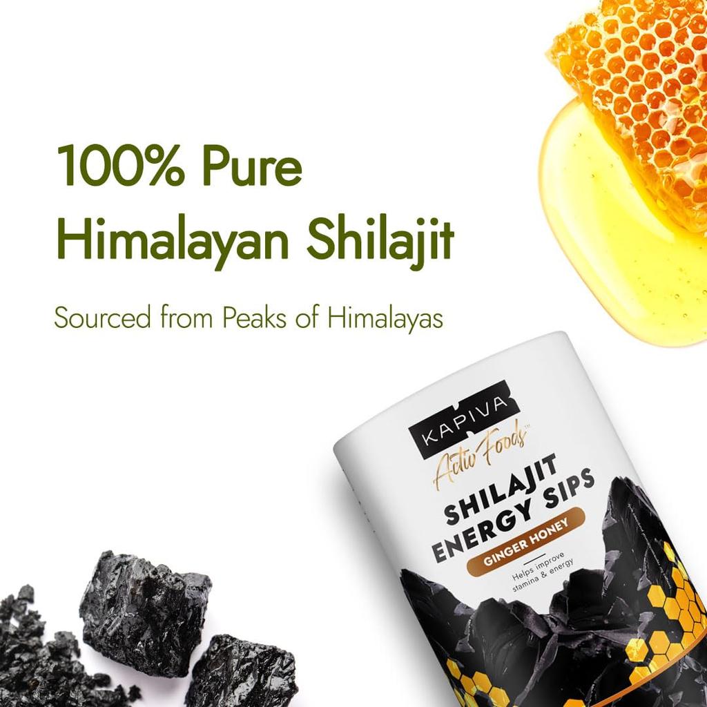 Kapiva Shilajit Energie-Schlucke 250mg 30 Beutel | Reines Himalaya-Shilajeet | Steigert Energie Ausdauer Ingwer Honig