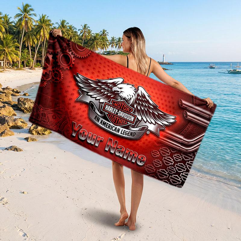 Asciugamano da Spiaggia Harley-Davidson con Testo Nome Personalizzato, Asciugamano Morbido Assorbente per Spiaggia Piscina Viaggio Regalo Personale