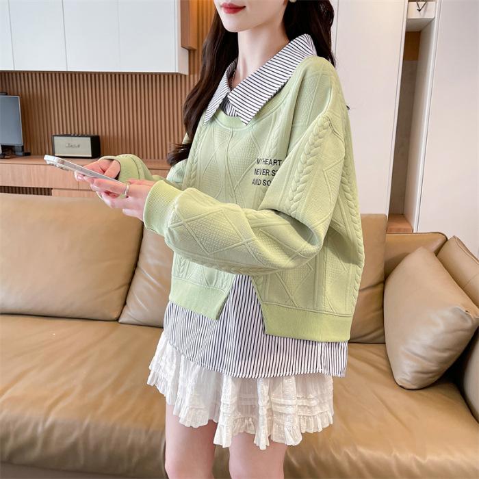 Fake Two-piece Shirt Collar Sweater Women's Spring and Autumn 2026 New Loose Large Size Small Polo Collar Top Jacket