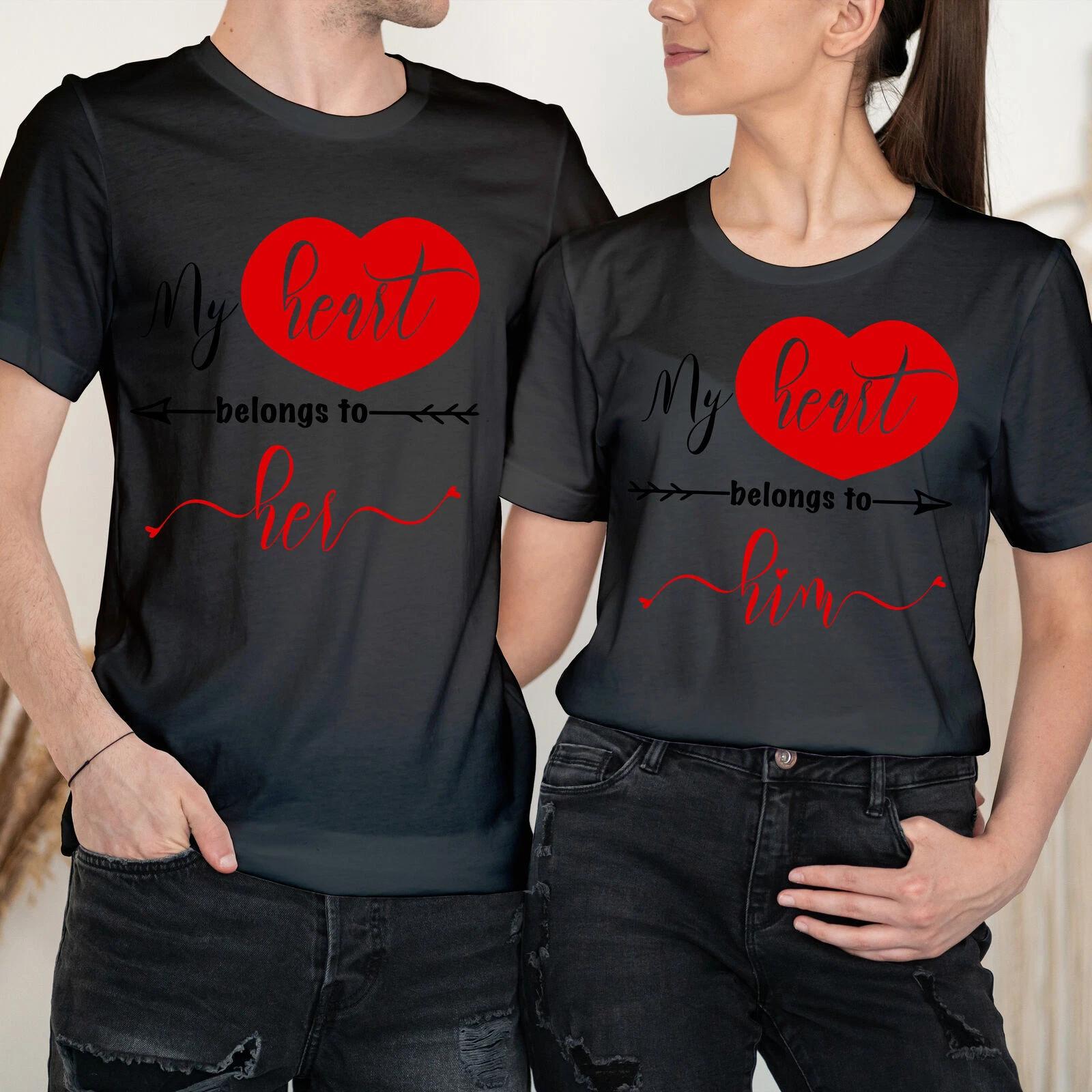 My Heart Belongs To Happy Valentine Day Love Goals Couple Matching T-Shirts #VD L