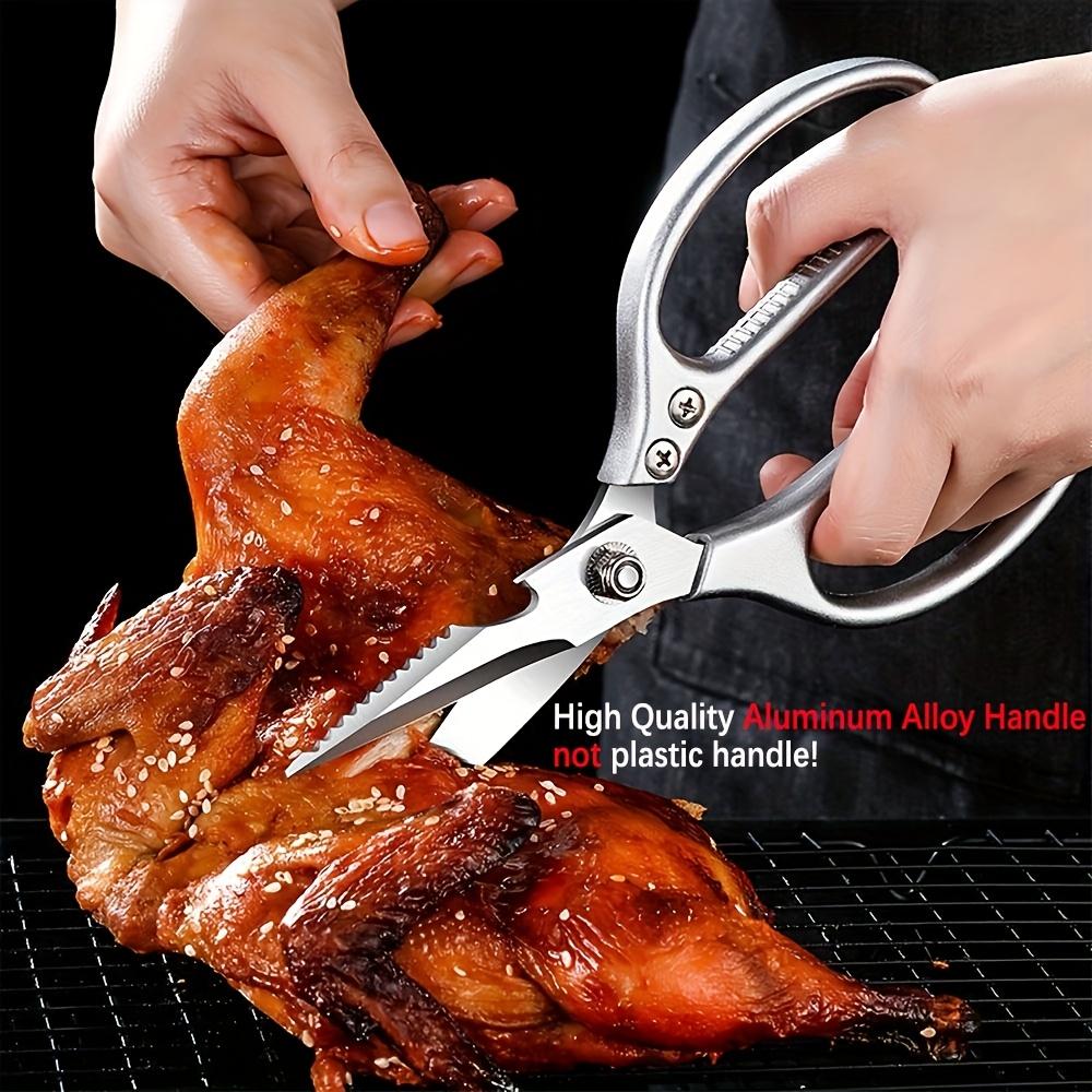 8.5-inch Stainless Steel Kitchen Scissors Multi-Functional, Professional Aluminum Alloy Handle, Stamped Construction, Ambidextrous, Contact Safe