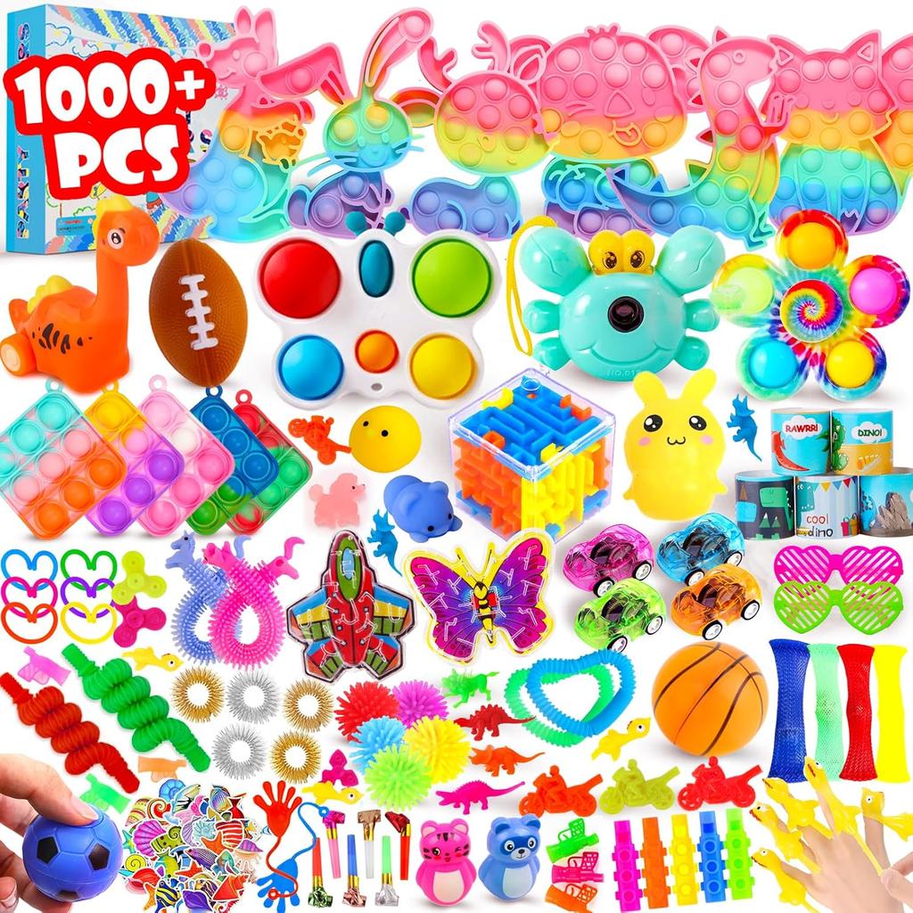 1000Pcs Fidget Toys Pack, Bulk Party Favors for Kids, Stocking Stuffers, Treasure Box Chest, Birthday Party, Classroom Carnival Prizes, Pinata