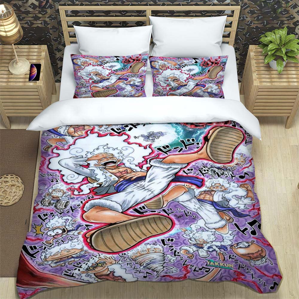 A Comfortable 3D Cartoon Comic Book Series "One Piece" Bedding Set, Including Duvet Cover, Pillowcases, and A Children's Set.