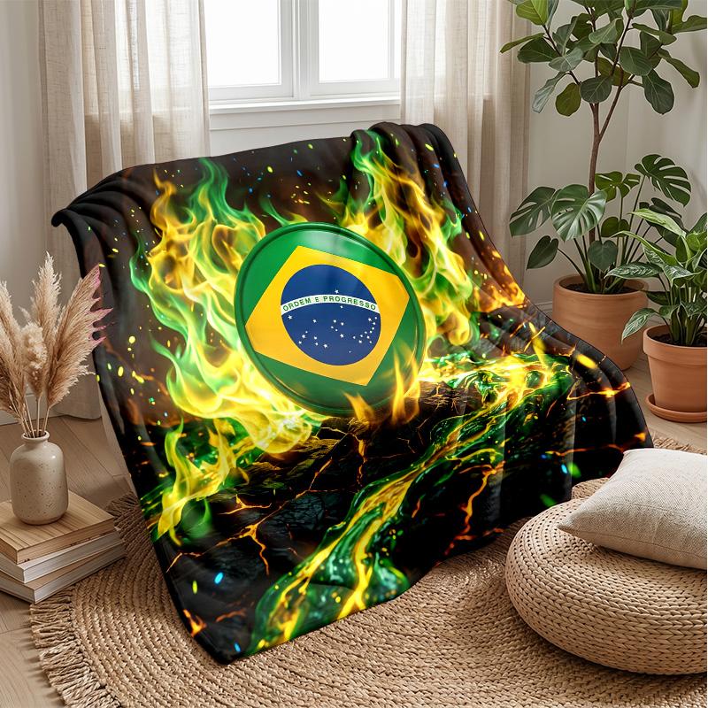 Coperta in Flanella Stampata Calcio Brasile Amica della Pelle Calda Decorativa Plaid per Divano Letto Interno Uso Quotidiano